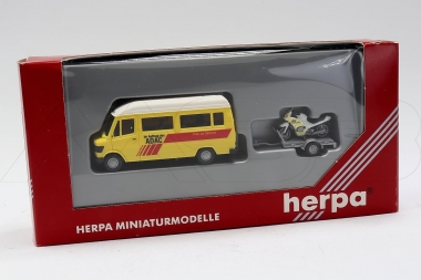 Herpa 043038 MB 207 D Bus mit Anhänger+Motorrad ADAC  Maßstab 1:87/H0 Neu 